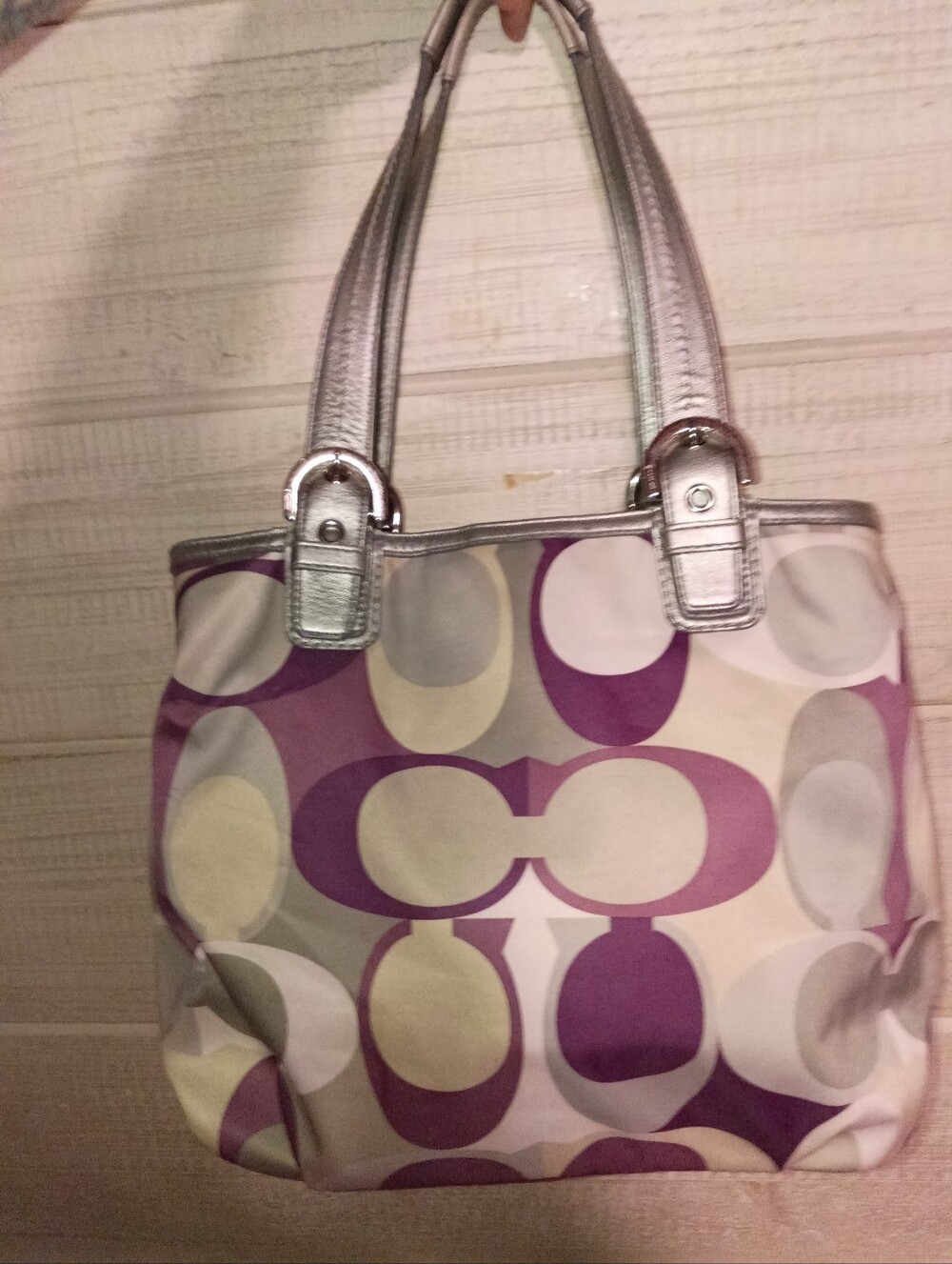 Coach Purple Multi Signature Tote with Silver Handles - Picture 2 of 7